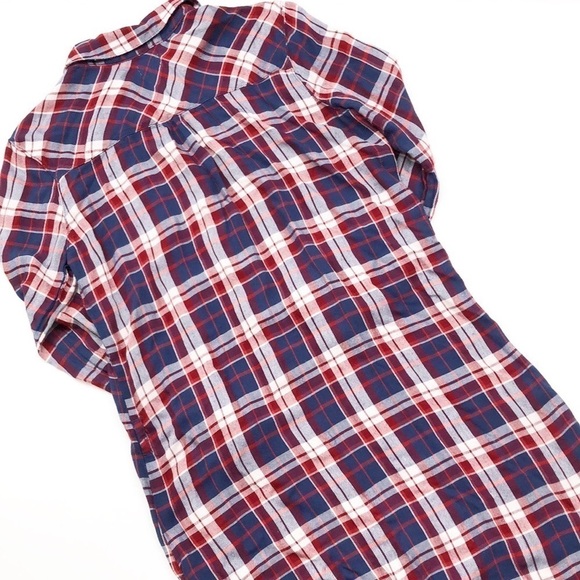 Sneak Peek red/blue plaid long sleeve button down tunic top - Picture 3 of 6